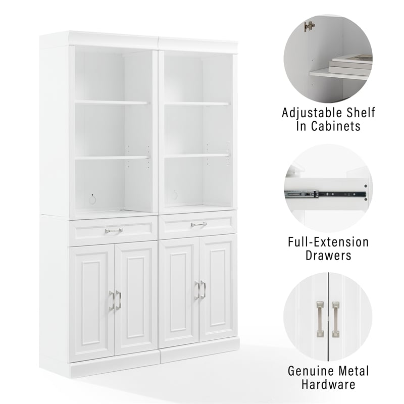 Crosley Furniture Stanton Wood Storage Bookcase Set in White (Set of 2)