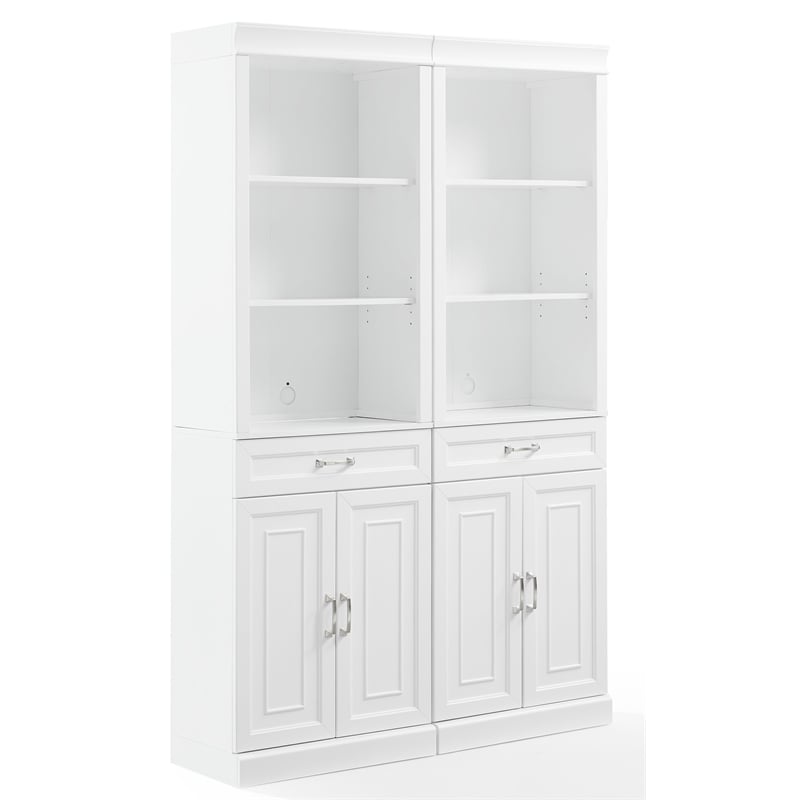 Crosley Furniture Stanton Wood Storage Bookcase Set in White (Set of 2)