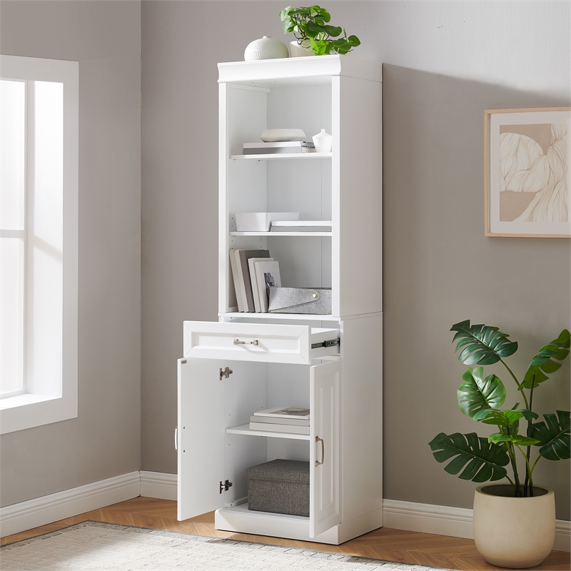 Crosley Furniture Stanton Traditional Wood/Metal Storage Bookcase in White