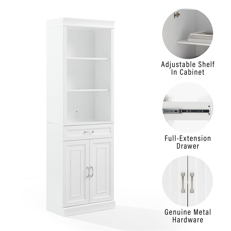 Crosley Furniture Stanton Traditional Wood/Metal Storage Bookcase in White