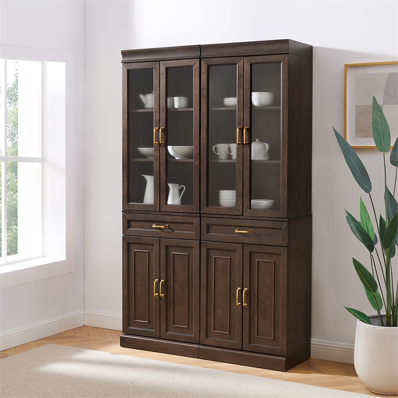 Crosley Furniture Stanton Wood Kitchen Storage Pantry Set in Coffee (Set of 2)