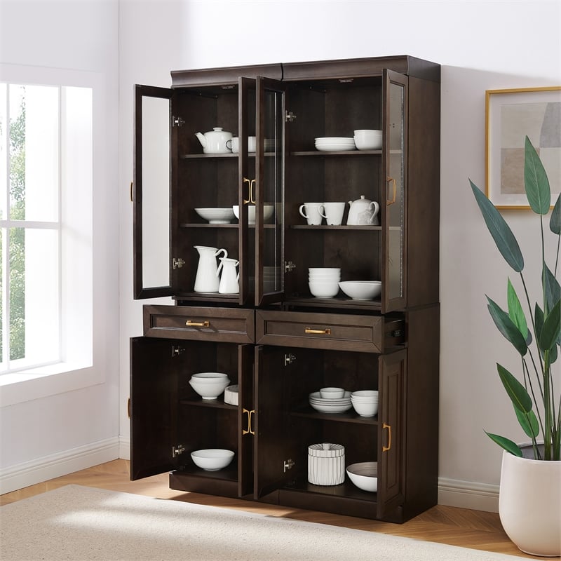 Crosley Furniture Stanton Wood Kitchen Storage Pantry Set in Coffee (Set of 2)