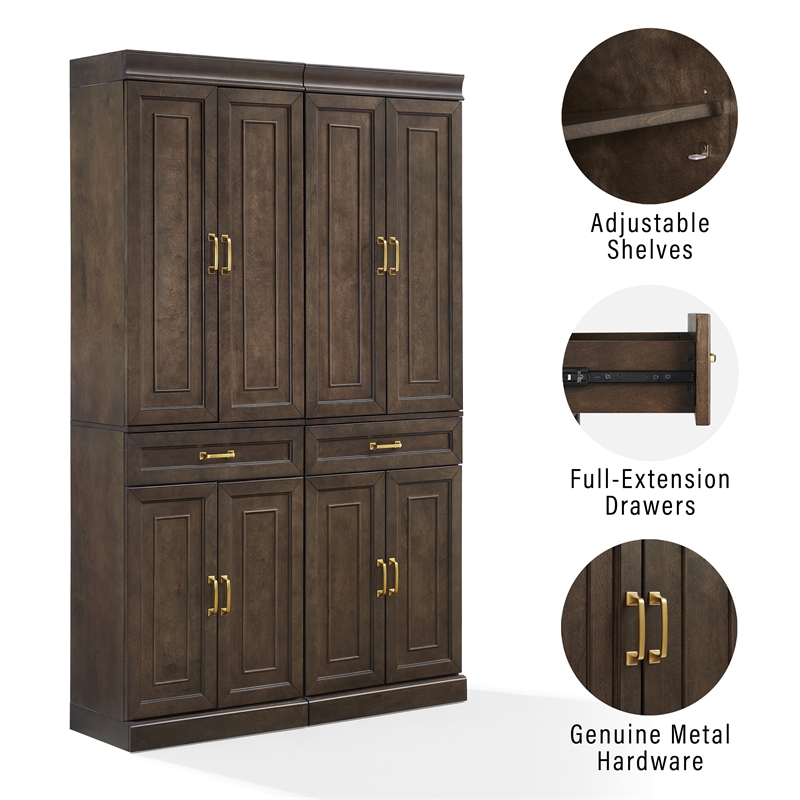 Crosley Furniture Stanton Wood Kitchen Storage Pantry Set - Coffee (Set of 2)