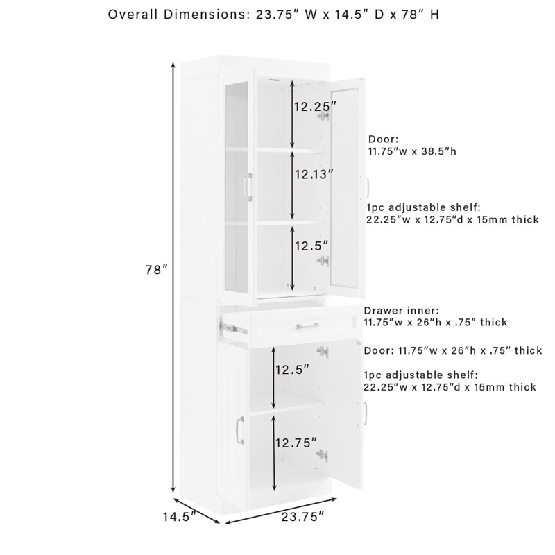 Crosley Furniture Stanton Glass Door Wood Kitchen Storage Pantry in Coffee