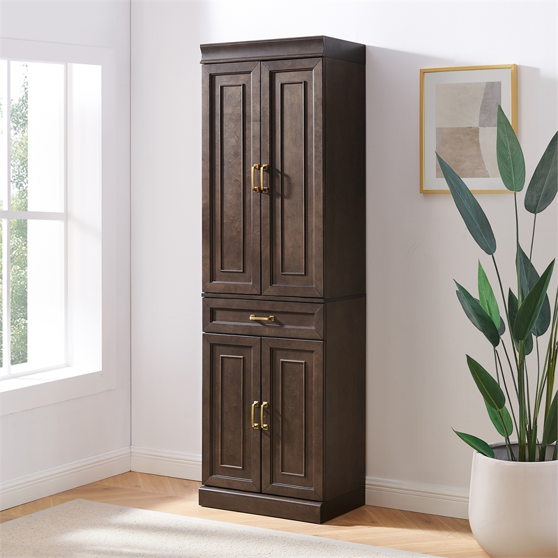 Crosley Furniture Stanton Traditional Wood Kitchen Storage Pantry in Coffee