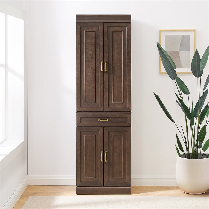 Crosley Furniture Stanton Traditional Wood Kitchen Storage Pantry in Coffee