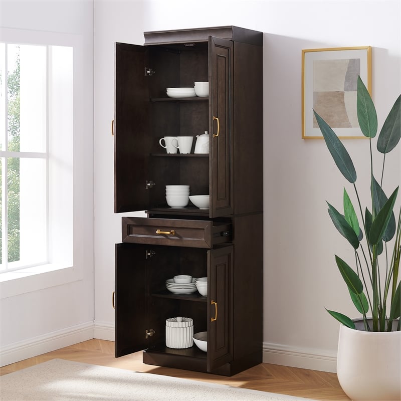 Crosley Furniture Stanton Traditional Wood Kitchen Storage Pantry in Coffee