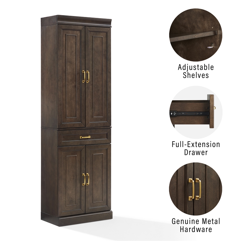 Crosley Furniture Stanton Traditional Wood Kitchen Storage Pantry in Coffee