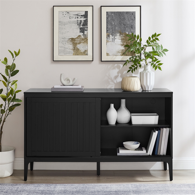 Crosley Furniture Asher Modern Particle Board Wood Sideboard in Matte Black
