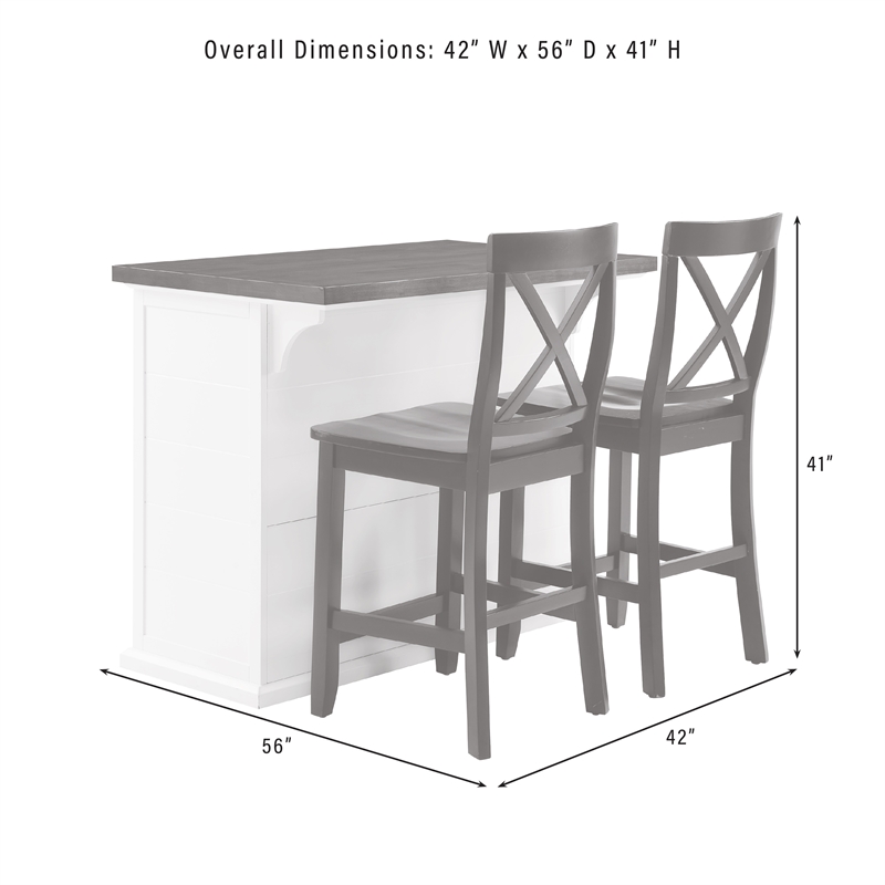 Crosley Furniture Bartlett 3-Piece Wood Kitchen Island w/ X-Back Stools in White