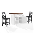 Crosley Furniture Bartlett 3-Piece Wood Kitchen Island w/ X-Back Stools in White