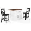 Crosley Furniture Bartlett 3-Piece Wood Kitchen Island w/ X-Back Stools in White