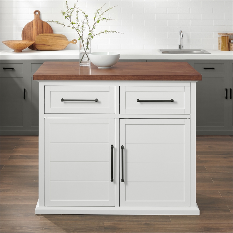 Crosley Furniture Bartlett Modern Wood Kitchen Island in White/Walnut
