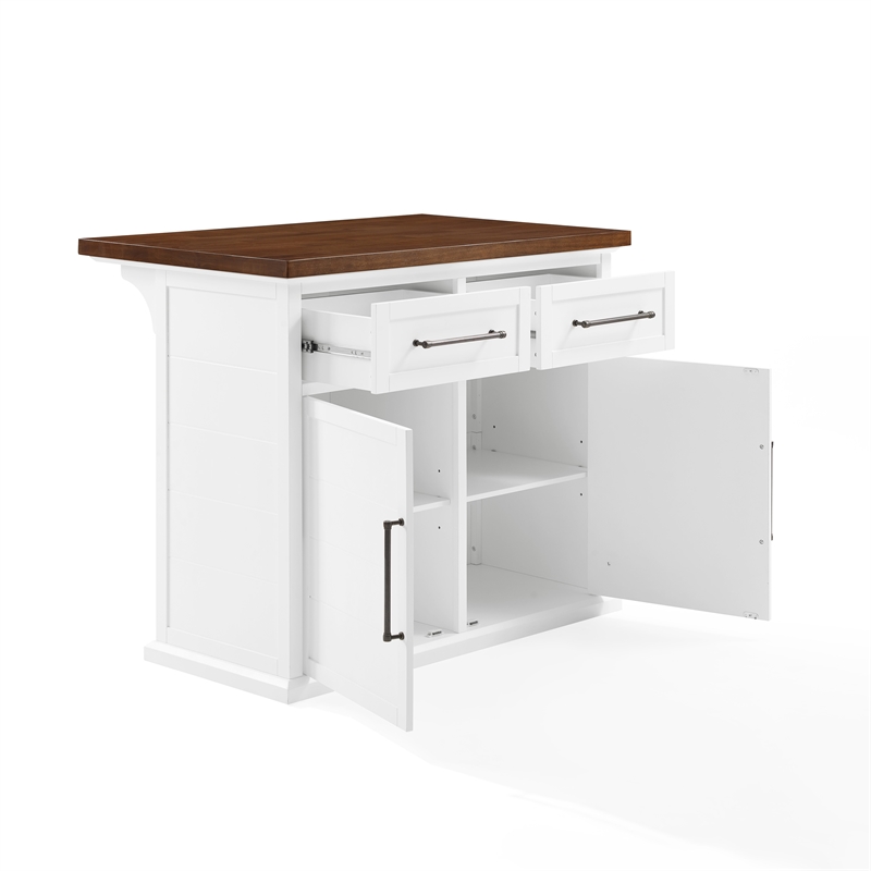 Crosley Furniture Bartlett Modern Wood Kitchen Island in White/Walnut