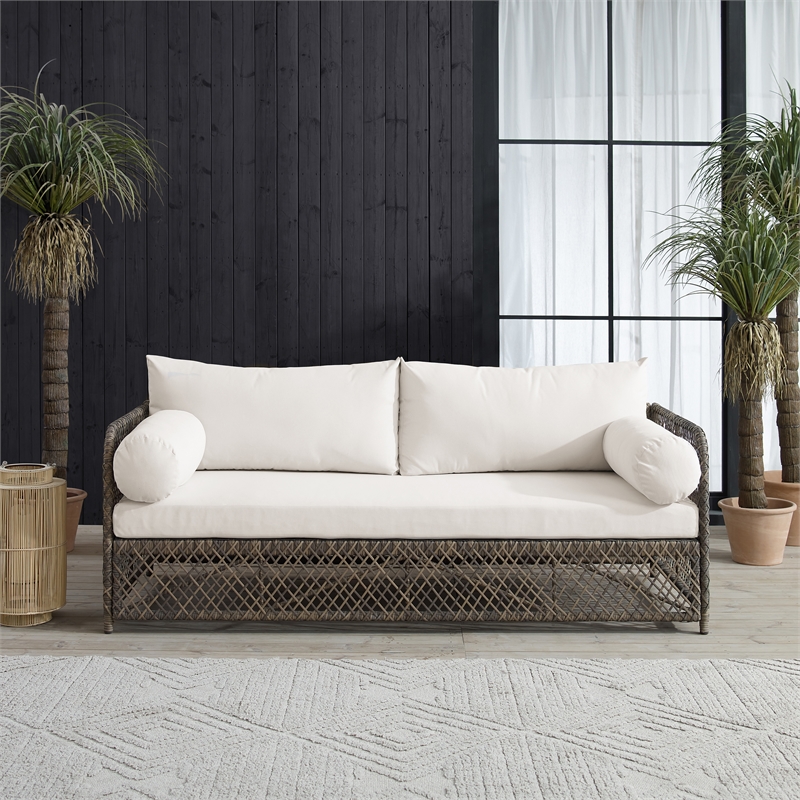 White wicker outdoor online sofa