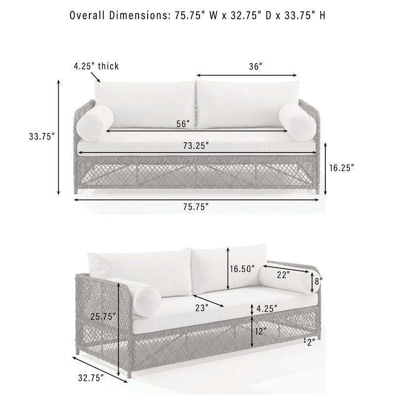 Crosley Furniture Granite Bay Fabric Outdoor Sofa in Cream White/Stone