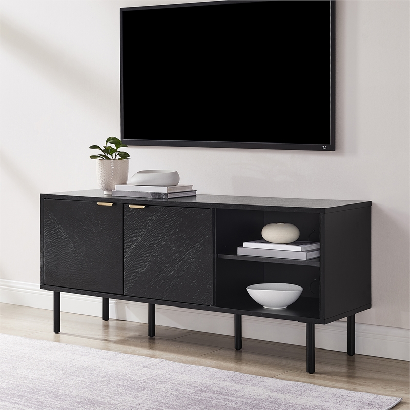 Crosley Furniture Brody Record Storage Modern Wood Sideboard in Black