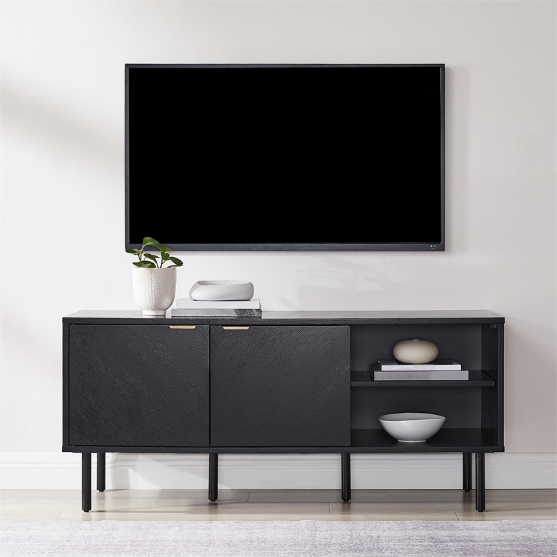 Crosley Furniture Brody Record Storage Modern Wood Sideboard in Black