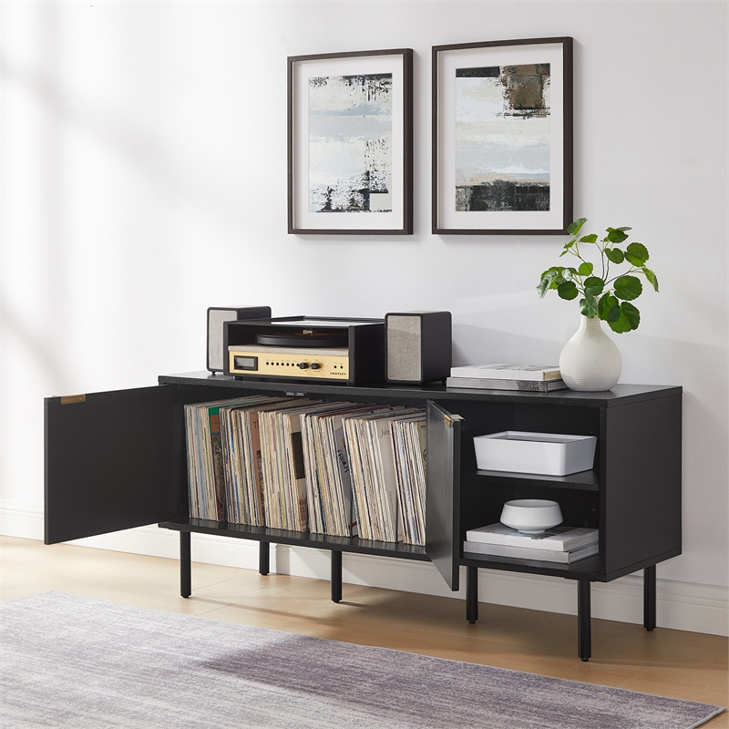 Crosley Furniture Brody Record Storage Modern Wood Sideboard in Black