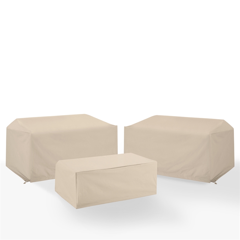 Crosley Furniture Covers 3-Piece Vinyl Outdoor Sofa Cover Set in Tan