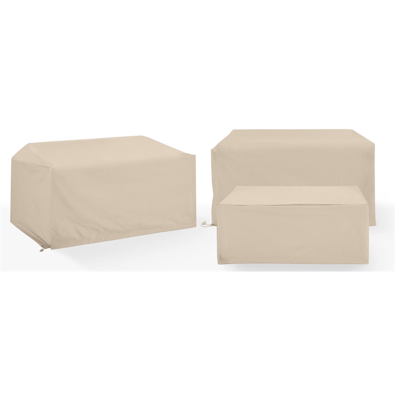 Crosley Furniture Covers 3-Piece Vinyl Outdoor Sofa Cover Set in Tan