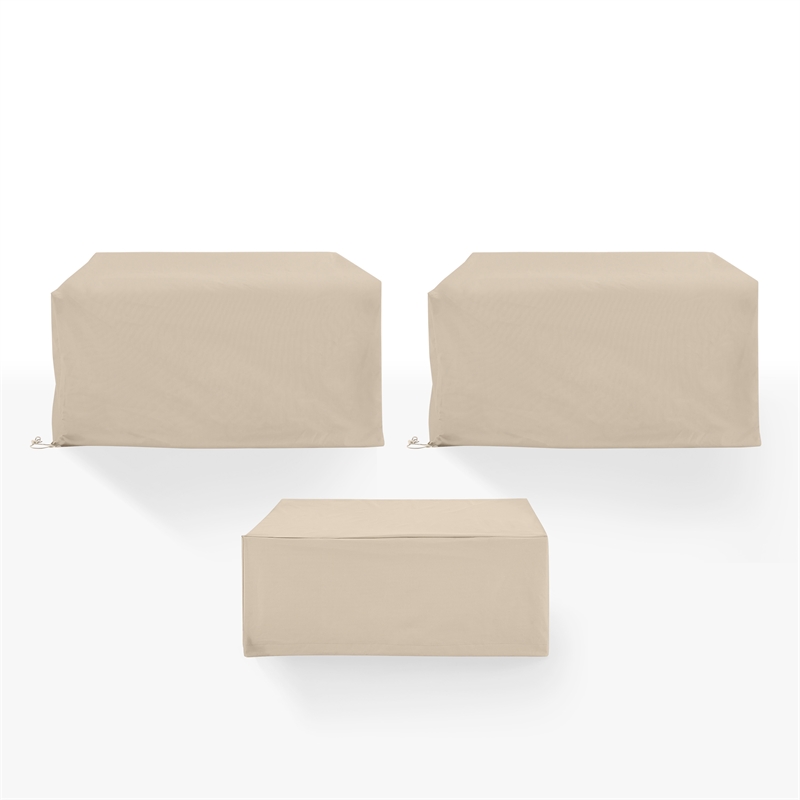 Crosley Furniture Covers 3-Piece Vinyl Outdoor Sofa Cover Set in Tan