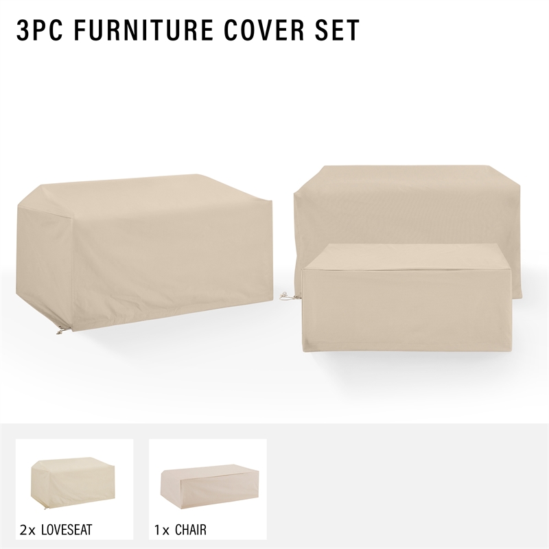 Crosley Furniture Covers 3-Piece Vinyl Outdoor Sofa Cover Set in Tan