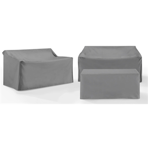 Crosley Furniture Covers 3-Piece Vinyl Outdoor Sofa Cover Set in Gray