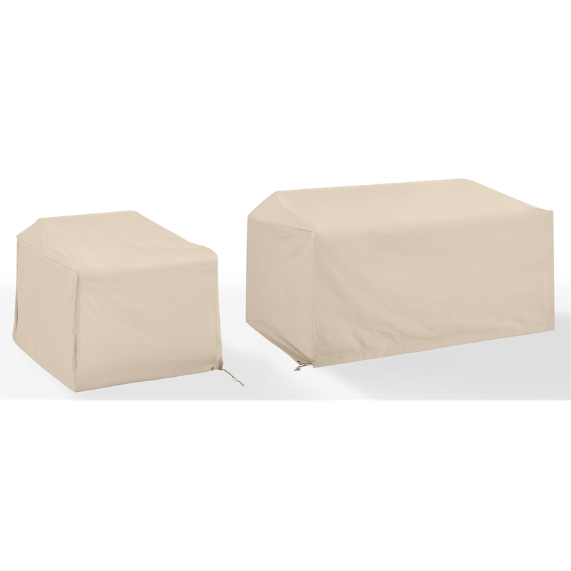 Crosley Furniture Covers 2-Piece Vinyl Outdoor Sofa Cover Set in Tan