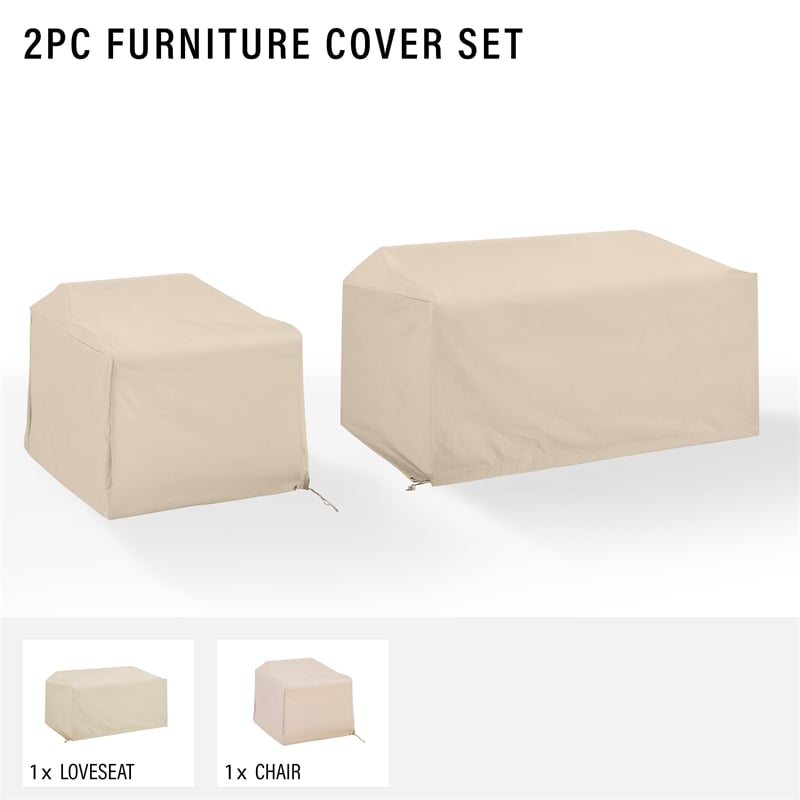 Crosley Furniture Covers 2-Piece Vinyl Outdoor Sofa Cover Set in Tan