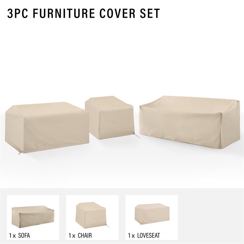 Crosley Furniture Covers 3-Piece Vinyl Outdoor Sectional Cover Set in Tan