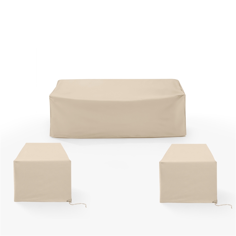 Crosley Furniture Covers 3-Piece Vinyl Outdoor Sofa Cover Set in Tan