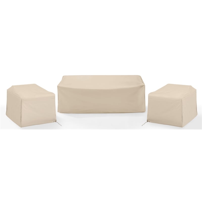Crosley Furniture Covers 3-Piece Vinyl Outdoor Sofa Cover Set in Tan