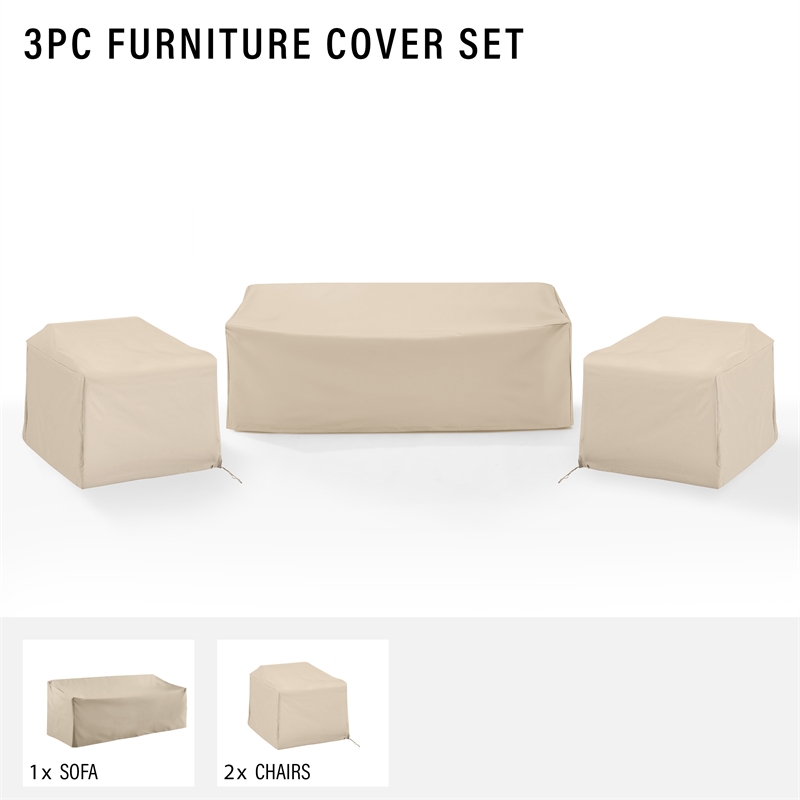 Crosley Furniture Covers 3-Piece Vinyl Outdoor Sofa Cover Set in Tan