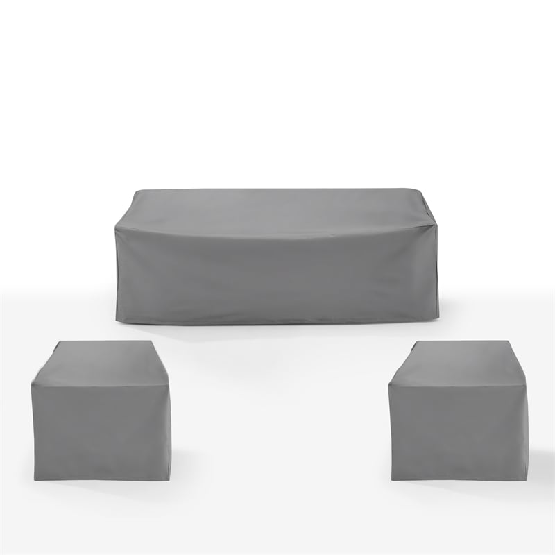 Crosley Furniture Covers 3-Pc Traditional Vinyl Outdoor Sofa Cover Set in Gray