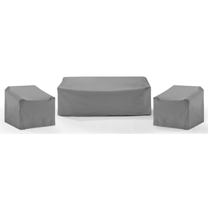 Crosley Furniture Covers 3-Pc Traditional Vinyl Outdoor Sofa Cover Set in Gray
