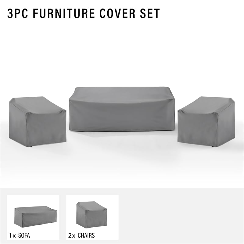 Crosley Furniture Covers 3-Pc Traditional Vinyl Outdoor Sofa Cover Set in Gray