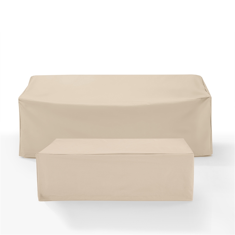 Crosley Furniture Covers 2-Piece Vinyl Outdoor Sofa Cover Set in Tan