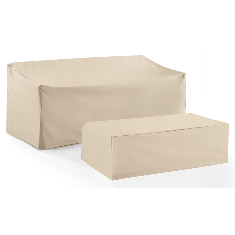 Crosley Furniture Covers 2-Piece Vinyl Outdoor Sofa Cover Set in Tan