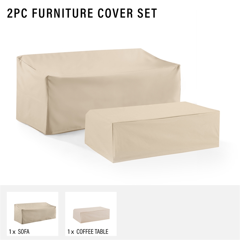 Crosley Furniture Covers 2-Piece Vinyl Outdoor Sofa Cover Set in Tan