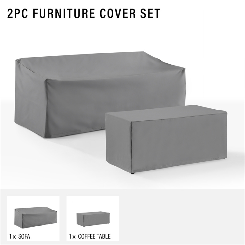 Crosley Furniture Covers 2-Piece Vinyl Outdoor Sofa Cover Set in Gray