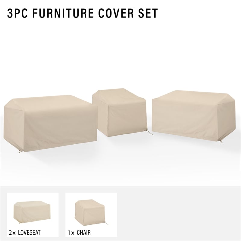 Crosley Furniture Covers 3-Piece Vinyl Outdoor Sectional Cover Set in Tan