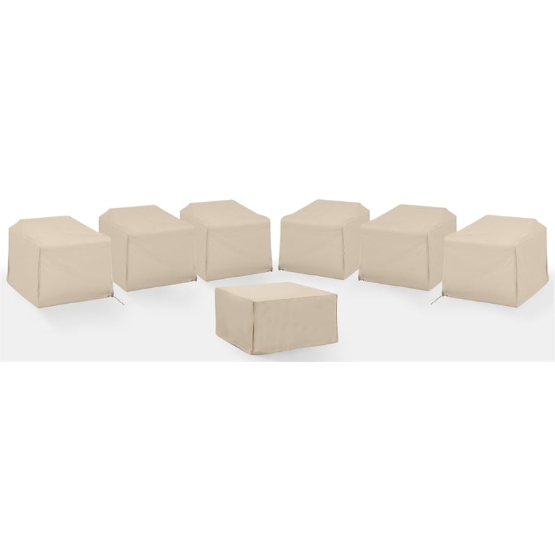 Crosley Furniture Covers 7-Piece Vinyl Outdoor Sectional Cover Set in Tan