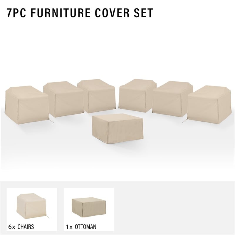 Crosley Furniture Covers 7-Piece Vinyl Outdoor Sectional Cover Set in Tan