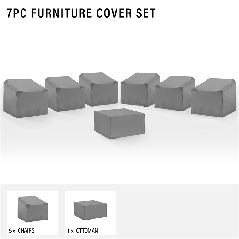 Crosley Furniture Covers 7-Piece Vinyl Outdoor Sectional Cover Set in Gray
