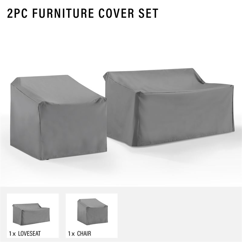 Crosley Furniture Covers 2-Piece Vinyl Outdoor Sofa Cover Set in Gray