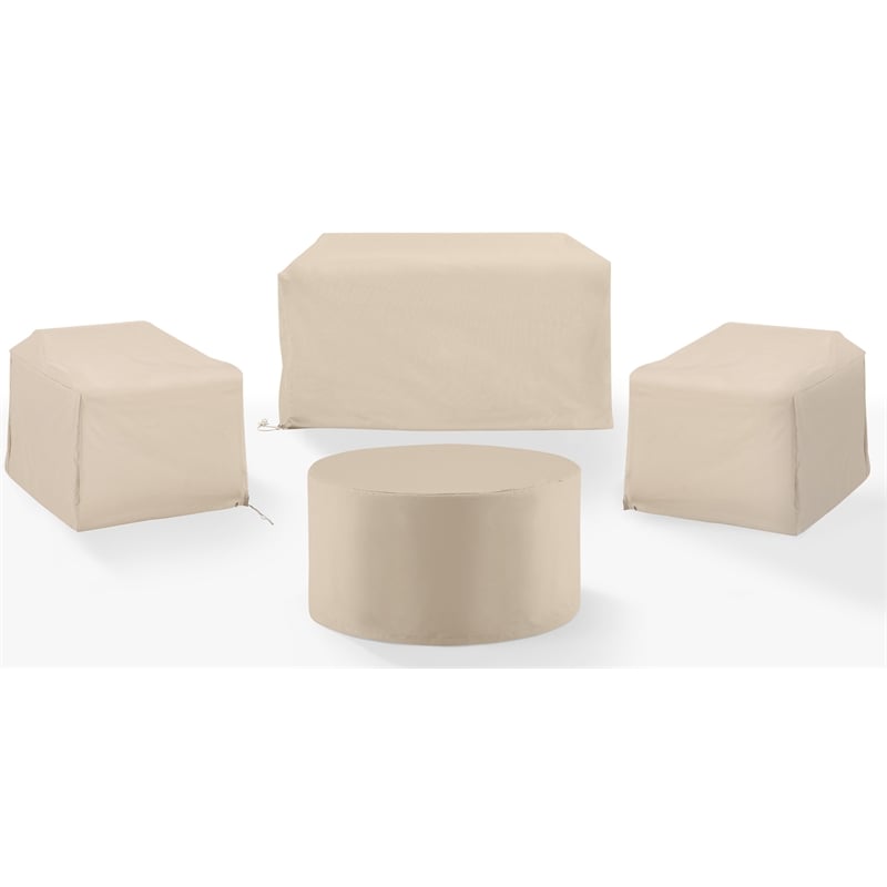 Crosley Furniture Covers 4-Piece Vinyl Outdoor Sofa Cover Set in Tan
