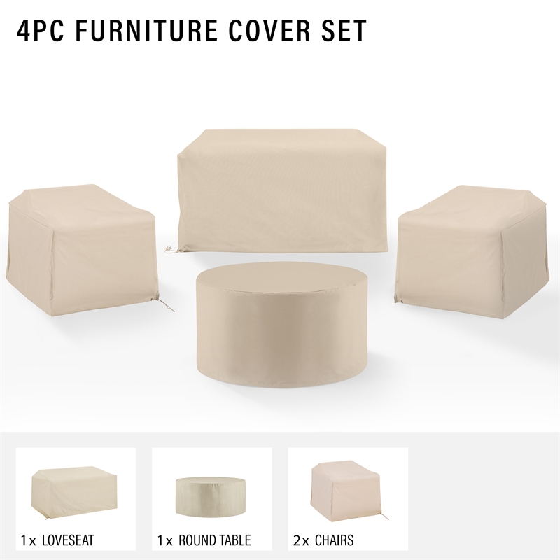 Crosley Furniture Covers 4-Piece Vinyl Outdoor Sofa Cover Set in Tan