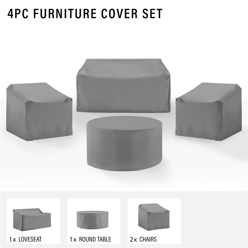 Crosley Furniture Covers 4-Piece Vinyl Outdoor Sofa Cover Set in Gray