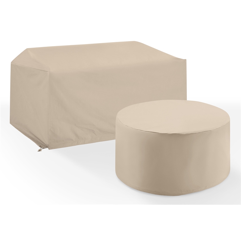 Crosley Furniture Covers 2-Piece Traditional Vinyl Outdoor Sofa Cover Set in Tan